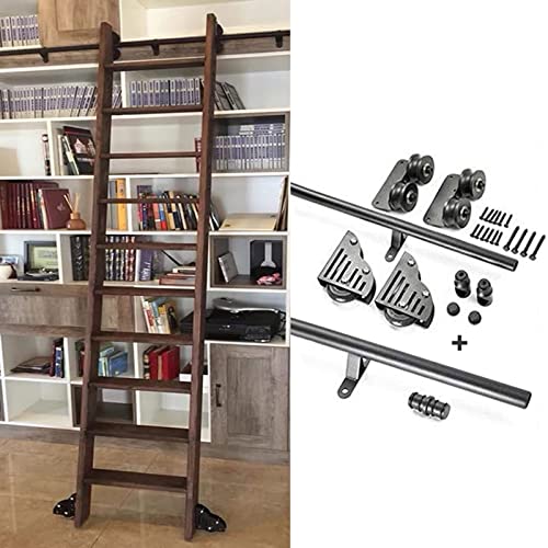 Schwarzes Hardware-Kit für rollende Bibliotheksleitern, mit Bodenrollenrädern, komplettes Hardware-Set für verschiebbare Leiter-Hängeschiene + Verlängerungsschiene (ohne Leiter) (Größe: 6,6 von GArcan