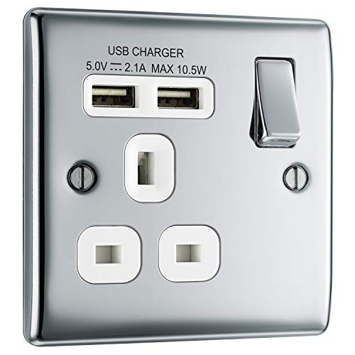 BG Electrical Single Switched Fast Charging Power Socket with USB Charging Ports, 13 A, Polished Chrome BG Electrical Single Switched Fast Charging Power Socket with USB Charging Ports, 13 A, Polished Chrome von maman