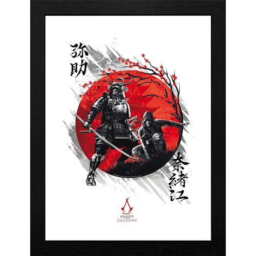 GB eye Assassin's Creed Shadows - Yasuke & Naoe Unisex Gerahmtes Bild schwarz/rot/weiß von GB eye