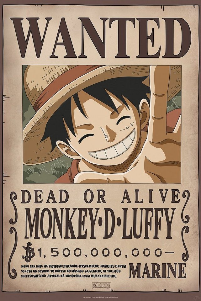 GB eye Poster One Piece Poster Wanted Monkey D. Luffy 2 61 x 91,5 cm von GB eye