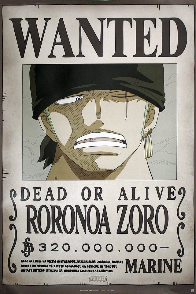 ABYstyle Poster One Piece Poster Wanted Roronoa Zoro 61 x 91,5 cm von ABYstyle