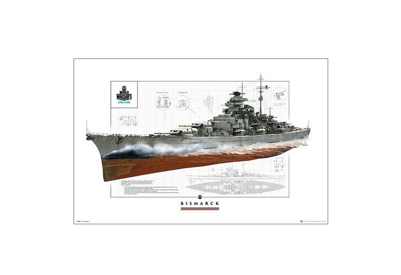 GB eye Poster World of Warships Poster Schlachtschiff Bismarck 91,5 x 61 cm von GB eye