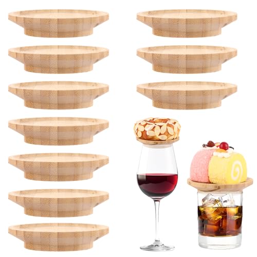 GBACHOOSE 10 Stück Weinglas-Charcuterie-Topper, Bambus-Charcuterie-Bretter für Weinglas, 10 cm, Weinglas-Topper für Vorspeisen, Desserts, Zuhause, Restaurants, Bars von GBACHOOSE