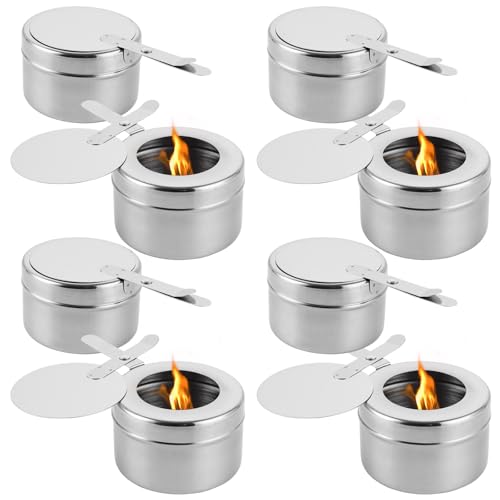 GBACHOOSE 8 Stück Brennpastenbehälter, Fondue Brenneraus Edelstahl, Speisewärmer mit Abdeckung, Brennpaste für Warmhaltebehälter, Spiritusbrenner für Chafing Dish Brennpaste, Buffet Zubehör, Fondue von GBACHOOSE