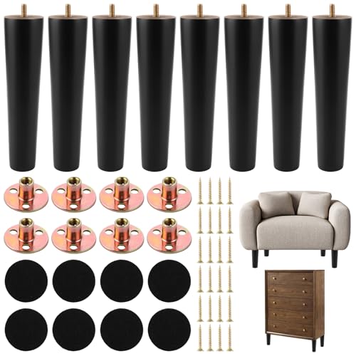 GBACHOOSE 8 Stück Möbelbeine Holz 20cm, Sofa Füße, Schwarz Mit M8 Bolzen, Montageplatte, Gummimatte für Couchtisch, Schrank GBACHOOSE 8 Stück Möbelbeine Holz 20cm, Sofa Füße, Schwarz Mit M8 Bolzen, Montageplatte, Gummimatte für Couchtisch, Schrank von GBACHOOSE