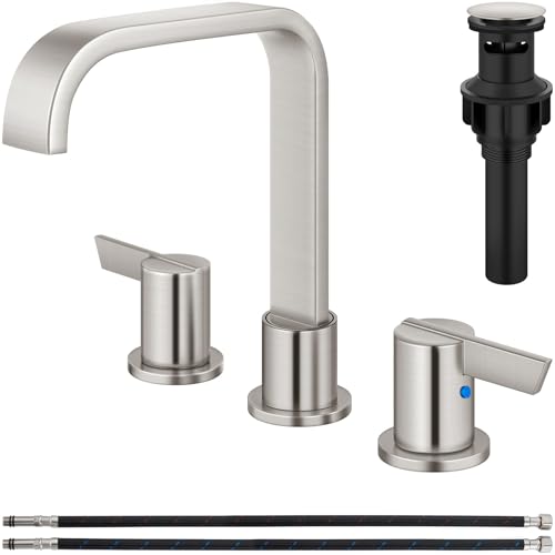 GBBNE Waschbeckenarmatur mit 3 Löchern, breiter Wasserfall-Wasserhahn, 20,3 cm, für Waschbecken, Waschtisch mit zwei Griffen, Pop-Up-Ablauf- und Versorgungsschlauch, gebürstetes Nickel GBBNE Waschbeckenarmatur mit 3 Löchern, breiter Wasserfall-Wasserhahn, 20,3 cm, für Waschbecken, Waschtisch mit zwei Griffen, Pop-Up-Ablauf- und Versorgungsschlauch, gebürstetes Nickel von GBBNE