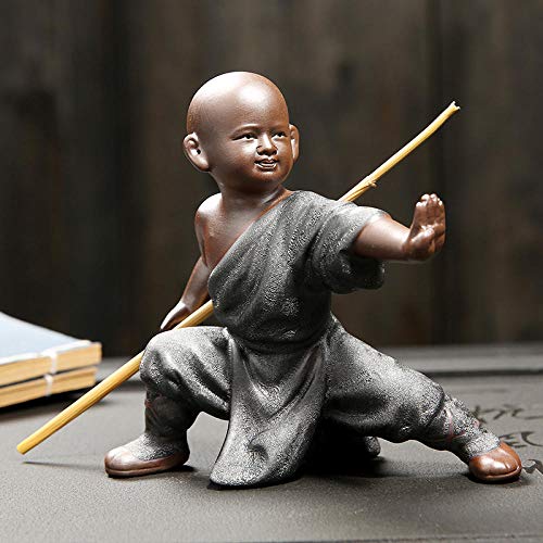 Teezeremonie Zubehör Zisha Tea Pet Dekoration Kung Fu Kid Keramik Charakter Little Monk Home Crafts Dekoration-Black Garn geht DREI Ebenen in der Nacht jnkkd513 von GBCJ