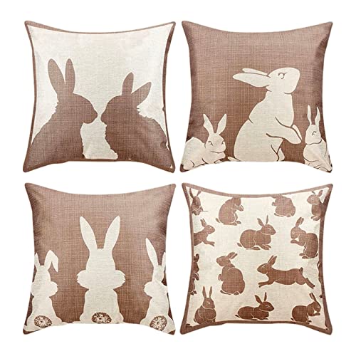 4er Set Kissenbezüge Frühling Hase 45 x 45 cm Häschen Ostereiern Dekokissen Cases Home Grün Nostalgie Zierkissenbezüge für Sofa Schlafzimmer Wohnzimmer Quadratische Dekokissen von GBEN