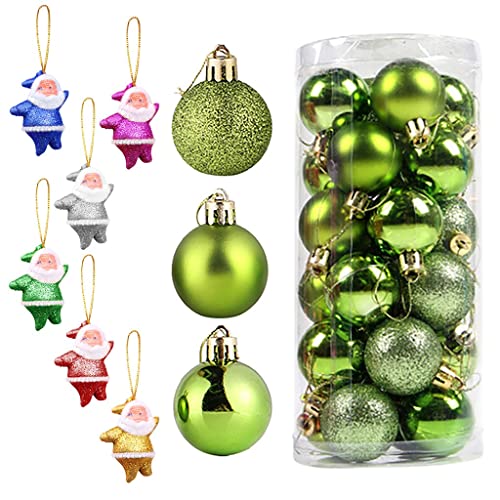 Christbaum schmuck Weihnachtsbaumschmuck Rot 24 x Weihnachtskugeln, Party-Weihnachtsbaumschmuck, hängende Verzierung + 6 x Weihnachtsmann Tuchschaukel Kinder Weihnachtsdeko Deko & (Green, One Size) von GBEN