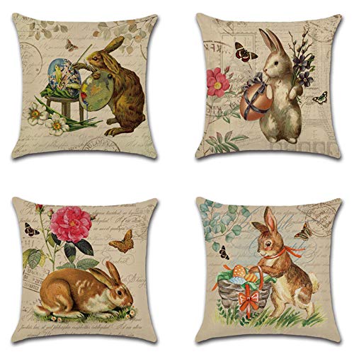 GBEN 4PCS Kissenbezug Ostern, Kissenhülle Osterdeko Frühling Saisonnal Zierkissenbezug Dekorative Ostern, Hasen Kissenbezug Nostalgie Zierkissenbezug Cushion Cover Couch Wohnzimmer Deko von GBEN