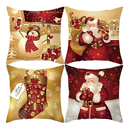 GBEN Weihnachten Deko Kissenbezug 4er Set Kissenbezüge Dekokissen Kissenhüllen Quadratischer Dekorativer Dekokissenbezug Weihnachtskissenbezug für Sofa Schlafzimmer Wohnzimmer (SE-A, One Size) von GBEN