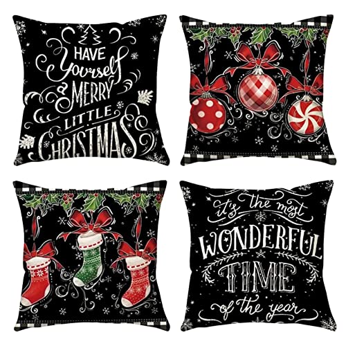 GBEN Weihnachten Kissenbezüge 4er Set Kissenbezüge Dekokissen Kissenhüllen Kissenbezüge Wohnzimmer Dekokissen Weihnachtskissenbezug für Sofa Schlafzimmer Wohnzimmer (Black, One Size) von GBEN