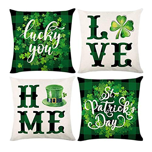 St. Patricks Day Kissenbezüge Zwerg Kleeblätter Willkommen Grün Kissenbezug St.Patricks Day Accessories Bauernhaus-Kissenbezug Wohnzimmer Schlafzimmer Dekor Kissenbezüge (Multicolor, One Size) von GBEN