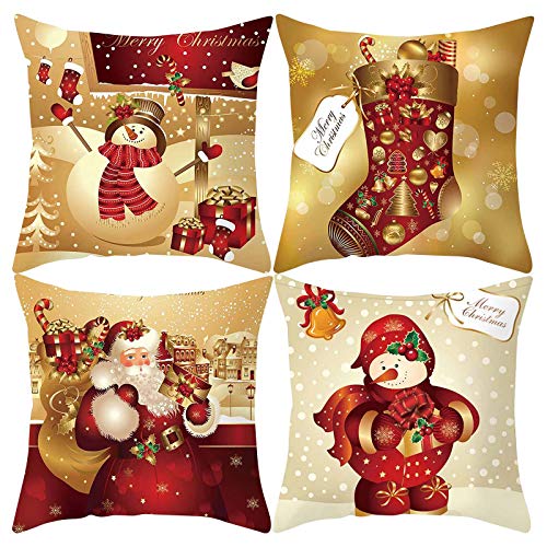 Weihnachten Deko Kissenbezug 4er Set Kissenbezüge Wohnzimmer Dekokissen Weihnachten Deko Kissen Sofakissen Plüschkissen für Home Sofa Garten Schlafzimmer von GBEN