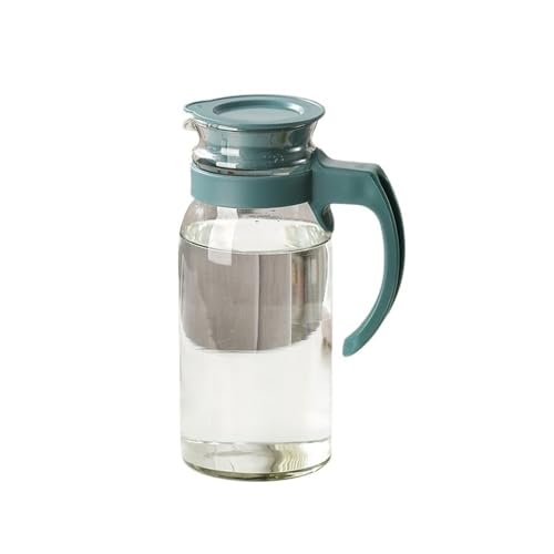 Eistee Wasserkrug Glaswasserkocher Große Kapazität Mit Deckel Und Griff Saft Tee Milch Krug Distributeur Getränkespender Topf 1100ml Saft(Green) von GBEVAUEIO