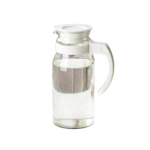 Eistee Wasserkrug Glaswasserkocher Große Kapazität Mit Deckel Und Griff Saft Tee Milch Krug Distributeur Getränkespender Topf 1100ml Saft(Weiß) von GBEVAUEIO