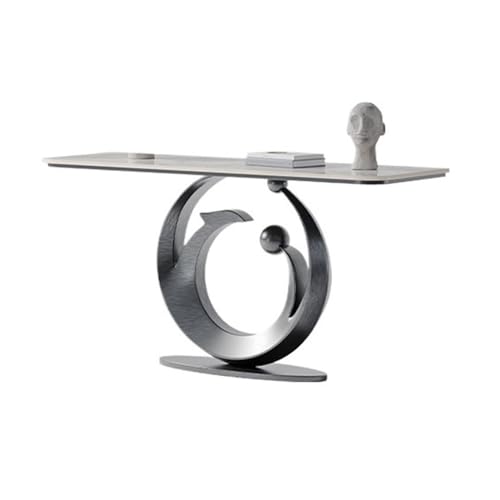 GBEVAUEIO Beistelltisch Moderner Eingangstisch mit Kunstmarmorplatte und Metallfuß, mit Induktionslicht - Konsolentisch for Enge Räume Ausstellungstisch(Grigio,Mittel) von GBEVAUEIO