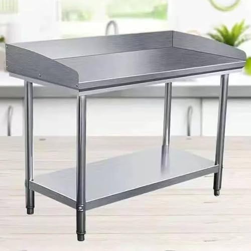 GBHJJ Arbeitsplatte für die Lebensmittelzubereitung, Arbeitstisch für gewerbliche Küchen aus Edelstahl, mit Spritzschutz, 2-lagiger Restaurant-Zubereitungstisch, Hotelgebrauch,120X80X80CM von GBHJJ
