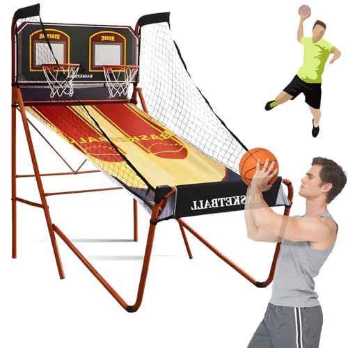 GBHJJ Basketballkorb Mit Elektronischer PunktezäHlung, Zusammenklappbares Basketball-Arcade-Spiel, Doppel-Basketball-Wurfmaschine, Elektronische PunktezäHlung, 5 BasketbäLle Nr. 3 von GBHJJ