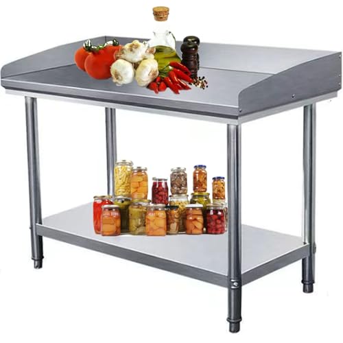 GBHJJ Edelstahl-Vorbereitungstisch, Gewerblicher KüChen- Und Cateringtisch, 3-Seitiger Backsplash-Vorbereitungsarbeitstisch, mit Unterregal, FüR Restaurants, Privathotels,80x50x80CM von GBHJJ