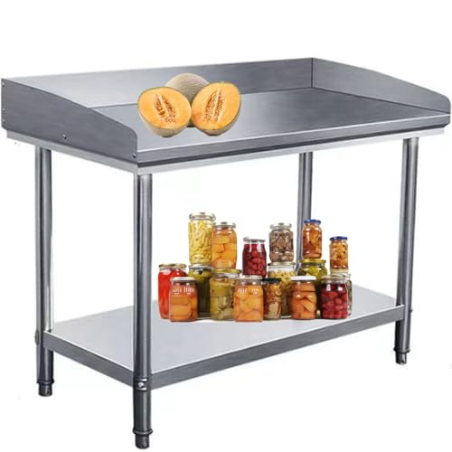 GBHJJ KüChenarbeitstisch Aus Edelstahl, 3-Seitiger Backsplash-Vorbereitungstisch, Hochleistungs-Restaurant-Vorbereitungstisch mit 2 Schichten, für Restaurants, Privathotels,120X80X80CM von GBHJJ