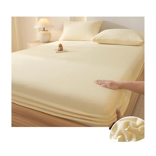 GBHMJU Fleece Spannbettlaken 90x200cm bis 200x220cm Winter Samt Spannbetttuch Warm Kuschel Boxspringbett Bettlaken Spannbetttücher(Beige,180x200cm+48x74cm x2) von GBHMJU