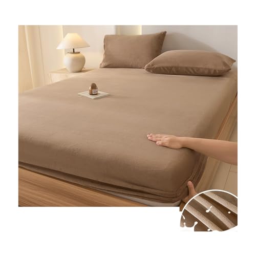 GBHMJU Fleece Spannbettlaken 90x200cm bis 200x220cm Winter Samt Spannbetttuch Warm Kuschel Boxspringbett Bettlaken Spannbetttücher(Brown,200x220cm+48x74cm x2) von GBHMJU