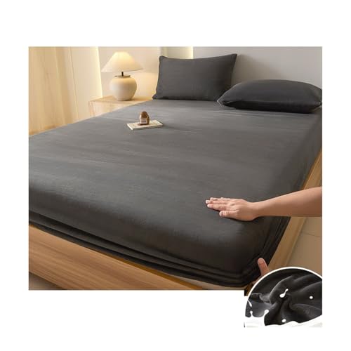 GBHMJU Fleece Spannbettlaken 90x200cm bis 200x220cm Winter Samt Spannbetttuch Warm Kuschel Boxspringbett Bettlaken Spannbetttücher(Dark Grey,150x200cm+48x74cm x2) von GBHMJU