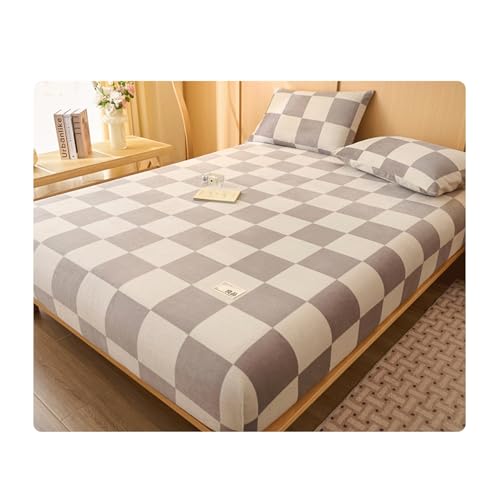 GBHMJU Fleece Spannbettlaken Bettlaken 120x200cm bis 200x220cm Winter Extra Warm Plüsch Samt Kuschelige Leintuch Boxspringbett Spannbetttuch(Grid A,150x200cm+48x74cm x2) von GBHMJU