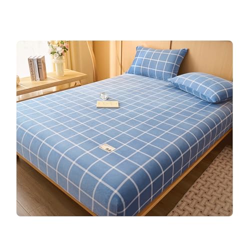 GBHMJU Fleece Spannbettlaken Bettlaken 120x200cm bis 200x220cm Winter Extra Warm Plüsch Samt Kuschelige Leintuch Boxspringbett Spannbetttuch(Grid D,150x200cm+48x74cm x2) von GBHMJU