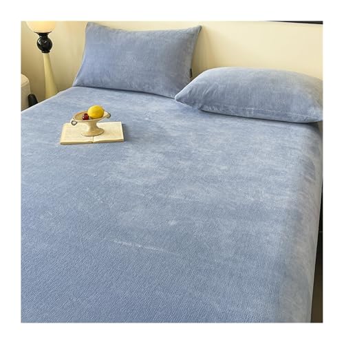 GBHMJU Samt Spannbettlaken 120x200cm bis 200x220cm Winter Spannbettuch Warm Flauschige Bettlaken Laken in vielen Farben und Größen(Blue,200x220cm+48x74cm x2) von GBHMJU