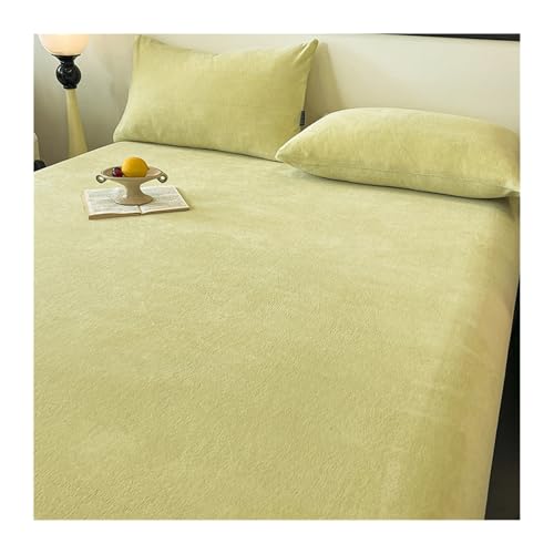 GBHMJU Samt Spannbettlaken 120x200cm bis 200x220cm Winter Spannbettuch Warm Flauschige Bettlaken Laken in vielen Farben und Größen(Light Green,200x220+25cm) von GBHMJU