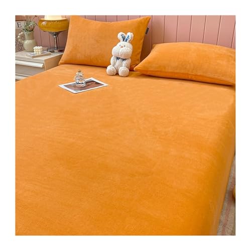 GBHMJU Samt Spannbettlaken 120x200cm bis 200x220cm Winter Spannbettuch Warm Flauschige Bettlaken Laken in vielen Farben und Größen(Orange,120x200+25cm) von GBHMJU