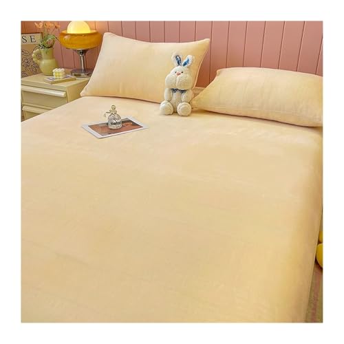 GBHMJU Samt Spannbettlaken 120x200cm bis 200x220cm Winter Spannbettuch Warm Flauschige Bettlaken Laken in vielen Farben und Größen(Yellow,180x200+25cm) von GBHMJU