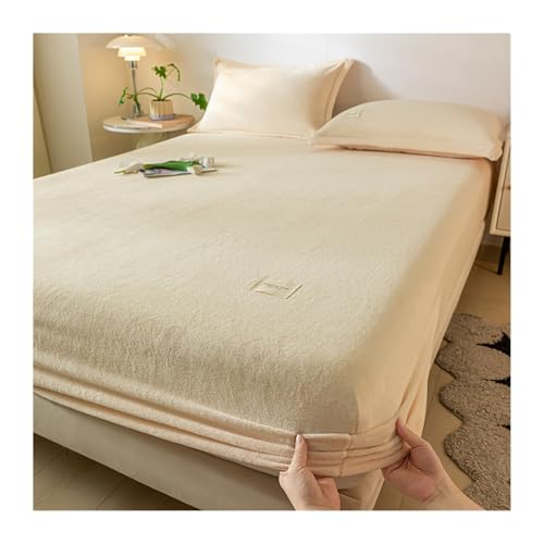GBHMJU Samt Spannbettlaken 90x200 bis 200x220 Warm Winter Spannbetttücher Flausch Spannbetttuch Boxspringbett Bettlaken Hohe 5-28cm(Beige,90x200cm+48x74cm x1) von GBHMJU