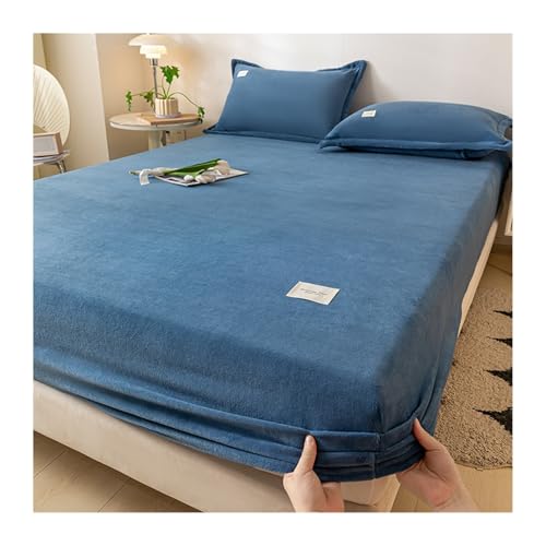 GBHMJU Samt Spannbettlaken 90x200 bis 200x220 Warm Winter Spannbetttücher Flausch Spannbetttuch Boxspringbett Bettlaken Hohe 5-28cm(Blue,120x200cm+48x74cm x1) von GBHMJU