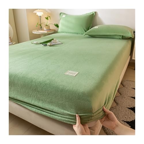 GBHMJU Samt Spannbettlaken 90x200 bis 200x220 Warm Winter Spannbetttücher Flausch Spannbetttuch Boxspringbett Bettlaken Hohe 5-28cm(Green,120x200cm+48x74cm x1) von GBHMJU