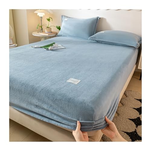 GBHMJU Samt Spannbettlaken 90x200 bis 200x220 Warm Winter Spannbetttücher Flausch Spannbetttuch Boxspringbett Bettlaken Hohe 5-28cm(Light Blue,90x200+30cm) von GBHMJU