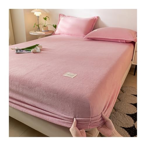 GBHMJU Samt Spannbettlaken 90x200 bis 200x220 Warm Winter Spannbetttücher Flausch Spannbetttuch Boxspringbett Bettlaken Hohe 5-28cm(Pink,200x220+30cm) von GBHMJU