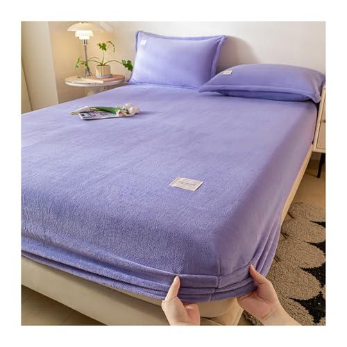 GBHMJU Samt Spannbettlaken 90x200 bis 200x220 Warm Winter Spannbetttücher Flausch Spannbetttuch Boxspringbett Bettlaken Hohe 5-28cm(Purple,150x200cm+48x74cm x2) von GBHMJU
