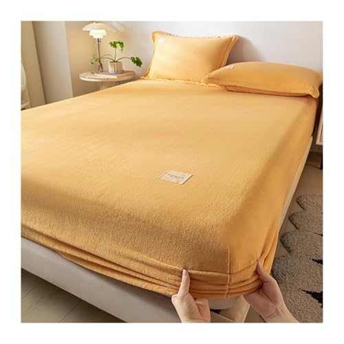 GBHMJU Samt Spannbettlaken 90x200 bis 200x220 Warm Winter Spannbetttücher Flausch Spannbetttuch Boxspringbett Bettlaken Hohe 5-28cm(Yellow,120x200+30cm) von GBHMJU
