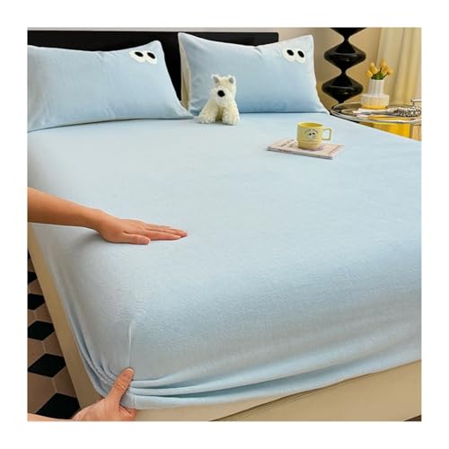 GBHMJU Samt Spannbettlaken Winter Plüsch Warme kuschelige Premium Cashmere Touch Bettlaken Fleece Plüsch Betttuch für Hohe Matratze Steghöhe 25 cm(Blue,180x200+25cm) von GBHMJU