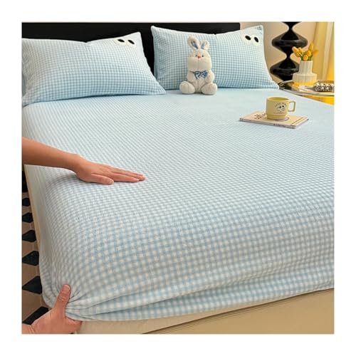 GBHMJU Samt Spannbettlaken Winter Plüsch Warme kuschelige Premium Cashmere Touch Bettlaken Fleece Plüsch Betttuch für Hohe Matratze Steghöhe 25 cm(Blue A,180x200cm+48x74cm x2) von GBHMJU