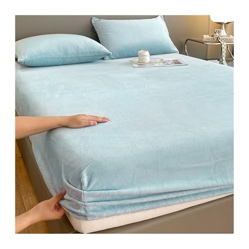 GBHMJU Samt Spannbettlaken Winter Plüsch Warme kuschelige Premium Cashmere Touch Bettlaken Fleece Plüsch Betttuch für Hohe Matratze Steghöhe 25 cm(Blue B,180x200+25cm) von GBHMJU