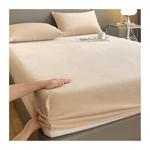 GBHMJU Samt Spannbettlaken Winter Plüsch Warme kuschelige Premium Cashmere Touch Bettlaken Fleece Plüsch Betttuch für Hohe Matratze Steghöhe 25 cm(Camel,180x200cm+48x74cm x2) von GBHMJU