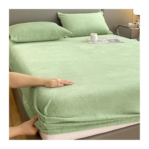 GBHMJU Samt Spannbettlaken Winter Plüsch Warme kuschelige Premium Cashmere Touch Bettlaken Fleece Plüsch Betttuch für Hohe Matratze Steghöhe 25 cm(Green,150x200+25cm) von GBHMJU