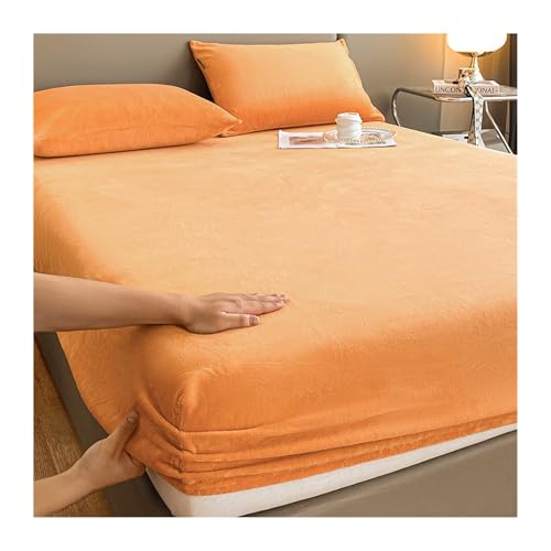 GBHMJU Samt Spannbettlaken Winter Plüsch Warme kuschelige Premium Cashmere Touch Bettlaken Fleece Plüsch Betttuch für Hohe Matratze Steghöhe 25 cm(Orange,150x200+25cm) von GBHMJU