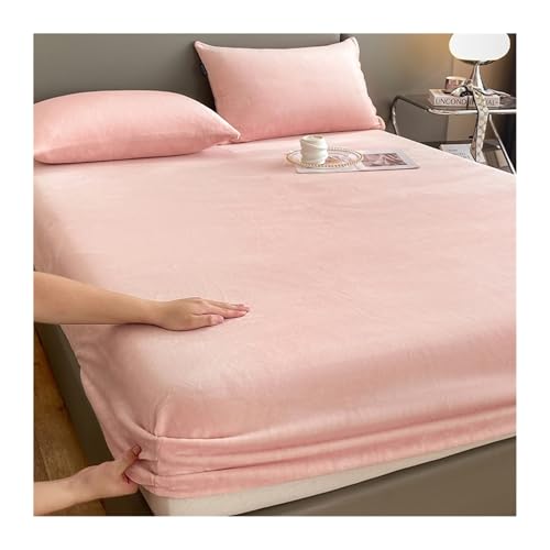 GBHMJU Samt Spannbettlaken Winter Plüsch Warme kuschelige Premium Cashmere Touch Bettlaken Fleece Plüsch Betttuch für Hohe Matratze Steghöhe 25 cm(Pink,180x200+25cm) von GBHMJU