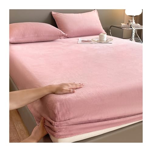 GBHMJU Samt Spannbettlaken Winter Plüsch Warme kuschelige Premium Cashmere Touch Bettlaken Fleece Plüsch Betttuch für Hohe Matratze Steghöhe 25 cm(Pink A,150x200cm+48x74cm x2) von GBHMJU