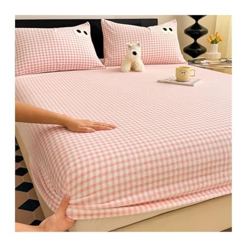GBHMJU Samt Spannbettlaken Winter Plüsch Warme kuschelige Premium Cashmere Touch Bettlaken Fleece Plüsch Betttuch für Hohe Matratze Steghöhe 25 cm(Pink B,150x200cm+48x74cm x2) von GBHMJU